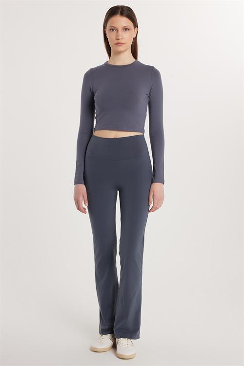 Kadın Slim Fit Dar Kesim Geniş Paça Antrasit Pantolon