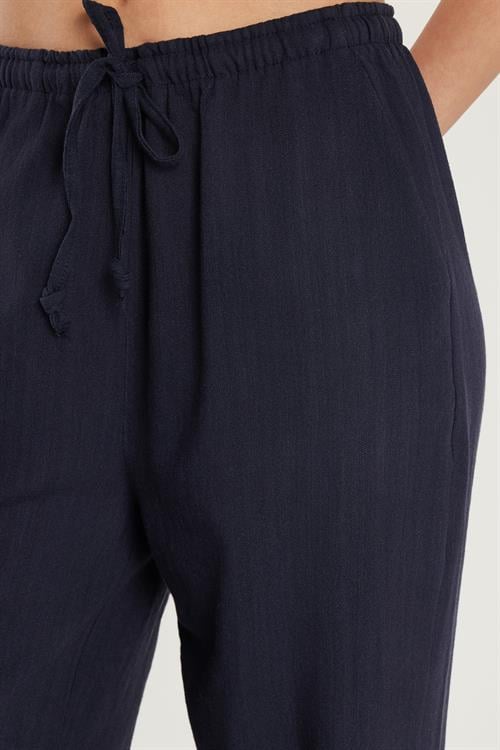 Kadın Relax Fit Rahat Kesim Beli Lastikli Bağlamalı Lacivert Pantolon