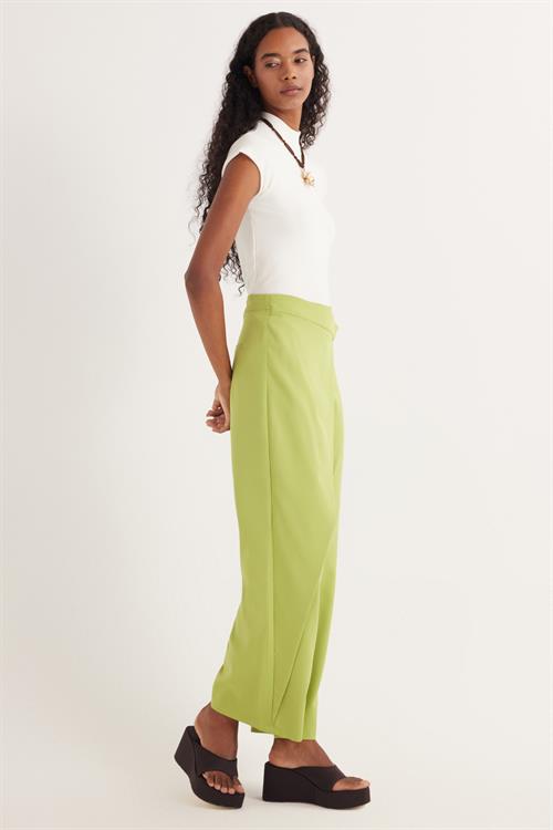 Kadın Standart Fit Geniş Paça Yeşil Double Pantolon