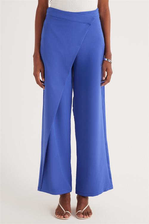 Kadın Standart Fit Geniş Paça Mavi Double Pantolon