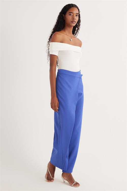 Kadın Standart Fit Geniş Paça Mavi Double Pantolon