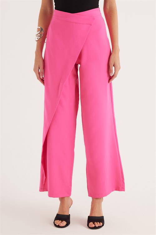 Kadın Standart Fit Geniş Paça Fuşya Double Pantolon