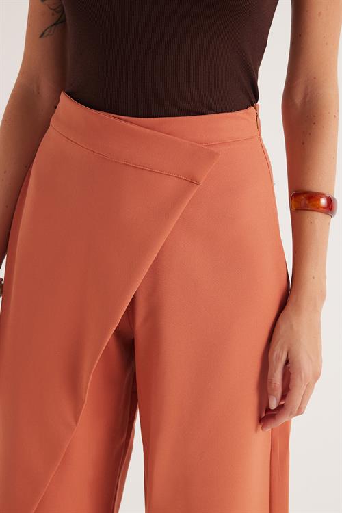 Kadın Standart Fit Geniş Paça Kiremit Double Pantolon