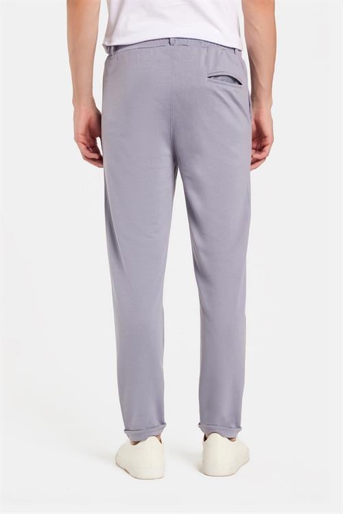 Erkek Slim Fit Pamuklu Beli Bağlamalı Yan Cepli Katlamalı Paça Jogger Gri Pantolon