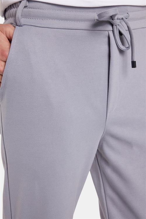 Erkek Slim Fit Pamuklu Beli Bağlamalı Yan Cepli Katlamalı Paça Jogger Gri Pantolon