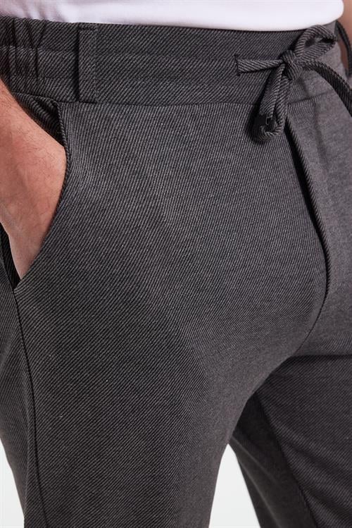 Erkek Slim Fit Pamuklu Beli Bağlamalı Yan Cepli Katlamalı Paça Jogger Gri Pantolon