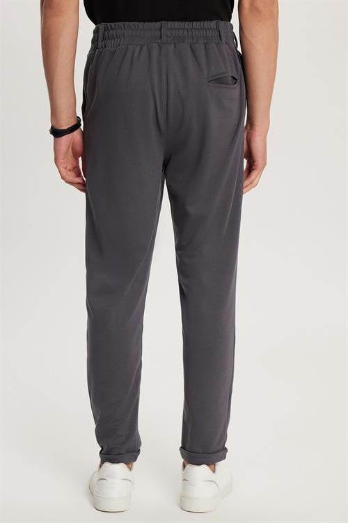 Erkek Slim Fit Pamuklu Beli Bağlamalı Yan Cepli Katlamalı Paça Jogger Antrasit Pantolon