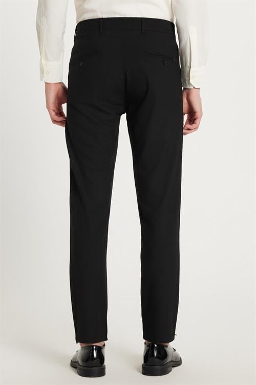 Erkek Slim Fit Dar Kesim Chino Yandan Cepli Pamuklu Siyah Pantolon