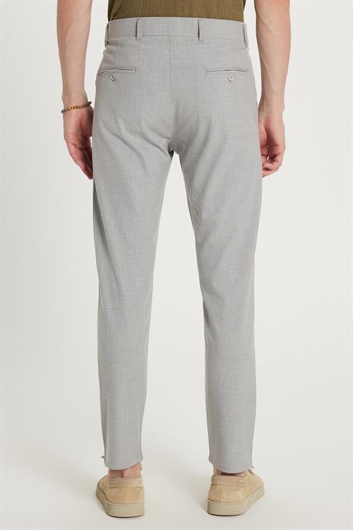 Erkek Slim Fit Dar Kesim Chino Yandan Cepli Pamuklu Gri Pantolon
