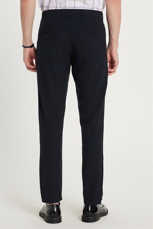 Erkek Slim Fit Dar Kesim Chino Yandan Cepli Pamuklu Lacivert Pantolon