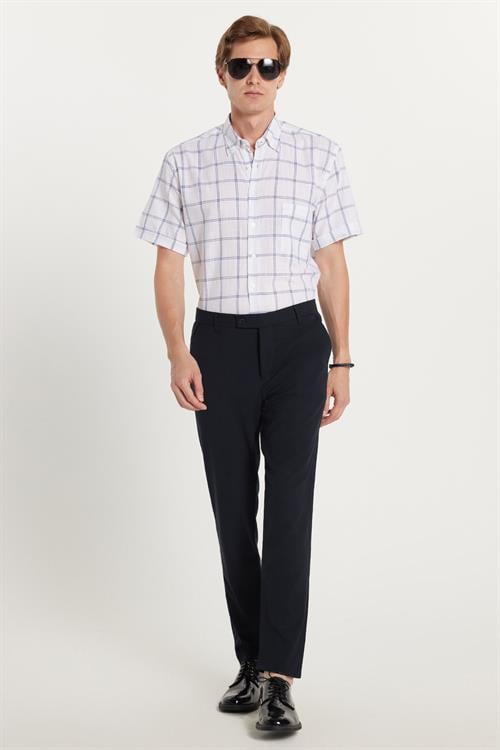 Erkek Slim Fit Dar Kesim Chino Yandan Cepli Pamuklu Lacivert Pantolon