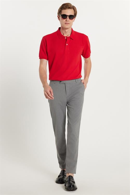 Erkek Slim Fit Dar Kesim Chino Yandan Cepli Pamuklu Koyu Gri Pantolon