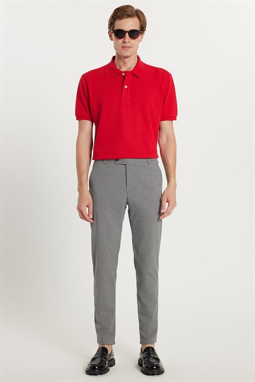 Erkek Slim Fit Dar Kesim Chino Yandan Cepli Pamuklu Koyu Gri Pantolon