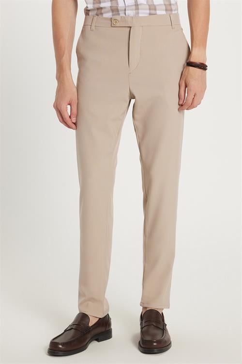 Erkek Slim Fit Dar Kesim Chino Yandan Cepli Pamuklu Taş Pantolon