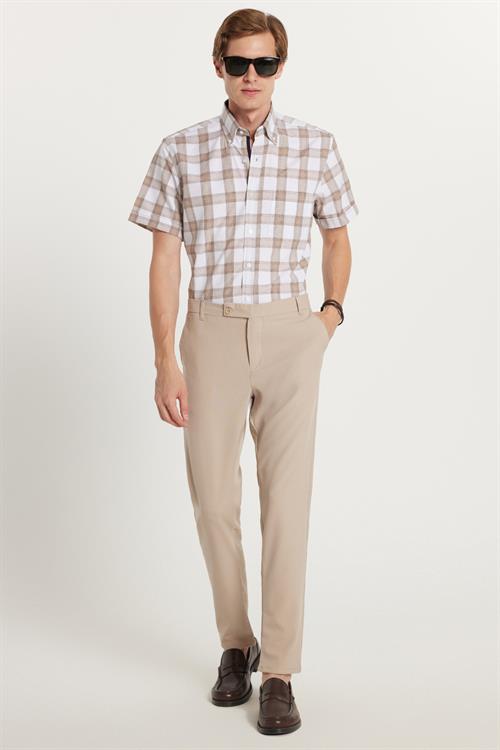 Erkek Slim Fit Dar Kesim Chino Yandan Cepli Pamuklu Taş Pantolon