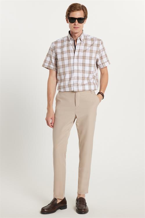 Erkek Slim Fit Dar Kesim Chino Yandan Cepli Pamuklu Taş Pantolon