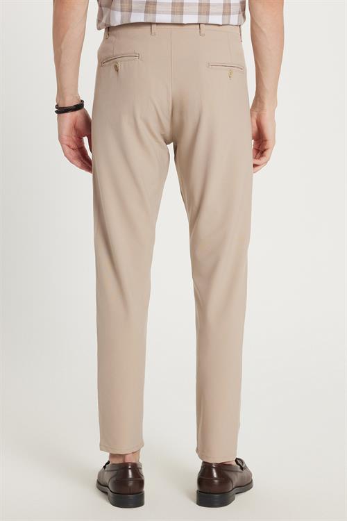 Erkek Slim Fit Dar Kesim Chino Yandan Cepli Pamuklu Taş Pantolon