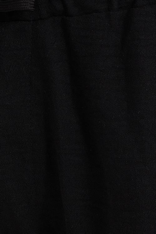 Erkek Standart Fit Normal Kesim Beli Bağcıklı Geniş Paça Siyah Pantolon