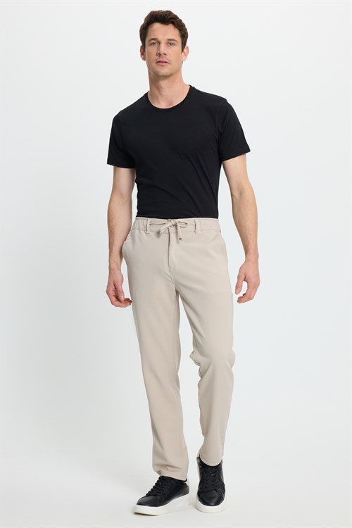 Erkek Slim Fit Dar Kesim Beli Lastikli Bağcık Detaylı Taş Pantolon