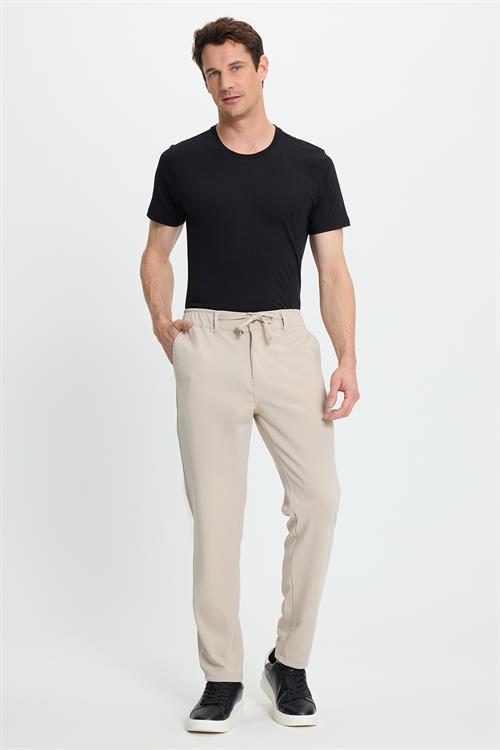 Erkek Slim Fit Dar Kesim Beli Lastikli Bağcık Detaylı Taş Pantolon