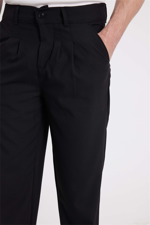 Erkek Regular Fit Klasik Kesim Normal Bel Geniş Paça Siyah Pantolon
