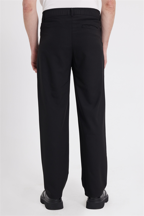 Erkek Regular Fit Klasik Kesim Normal Bel Geniş Paça Siyah Pantolon