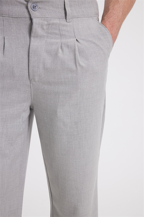 Erkek Regular Fit Klasik Kesim Normal Bel Geniş Paça Gri Pantolon