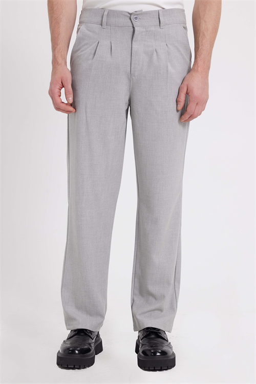 Erkek Regular Fit Klasik Kesim Normal Bel Geniş Paça Gri Pantolon