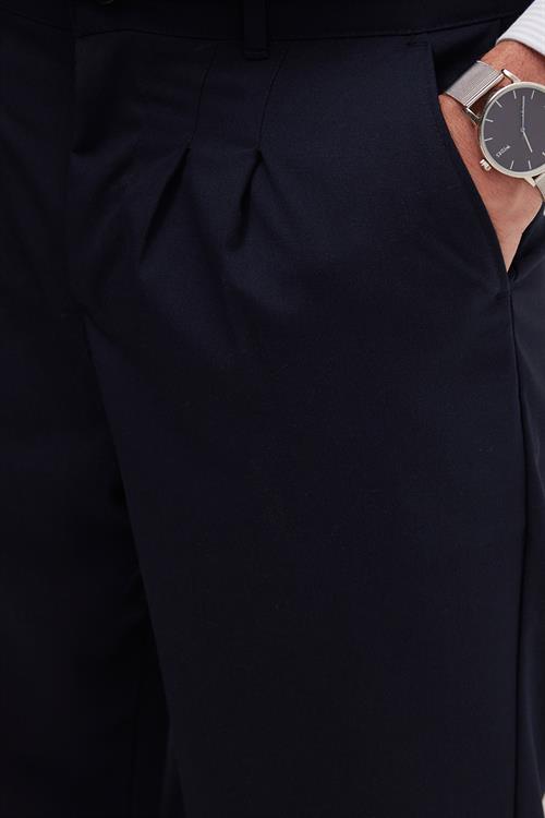 Erkek Regular Fit Klasik Kesim Normal Bel Geniş Paça Lacivert Pantolon