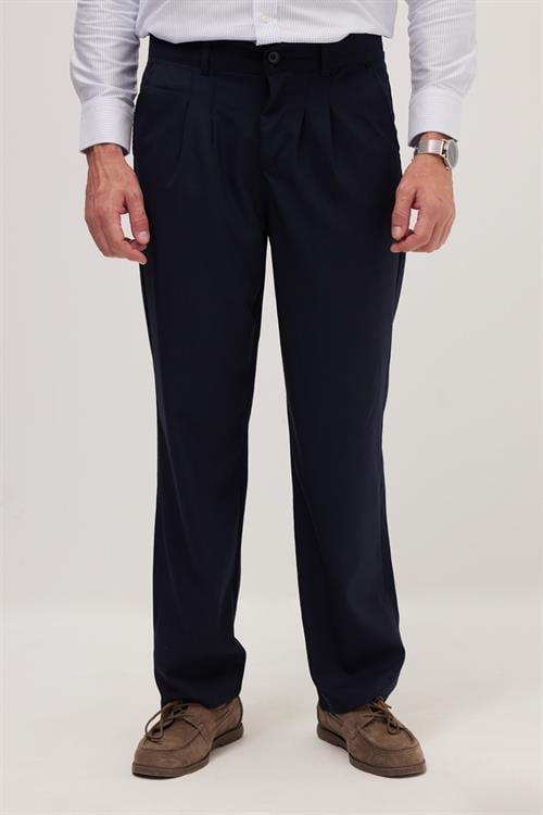 Erkek Regular Fit Klasik Kesim Normal Bel Geniş Paça Lacivert Pantolon