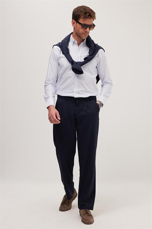 Erkek Regular Fit Klasik Kesim Normal Bel Geniş Paça Lacivert Pantolon