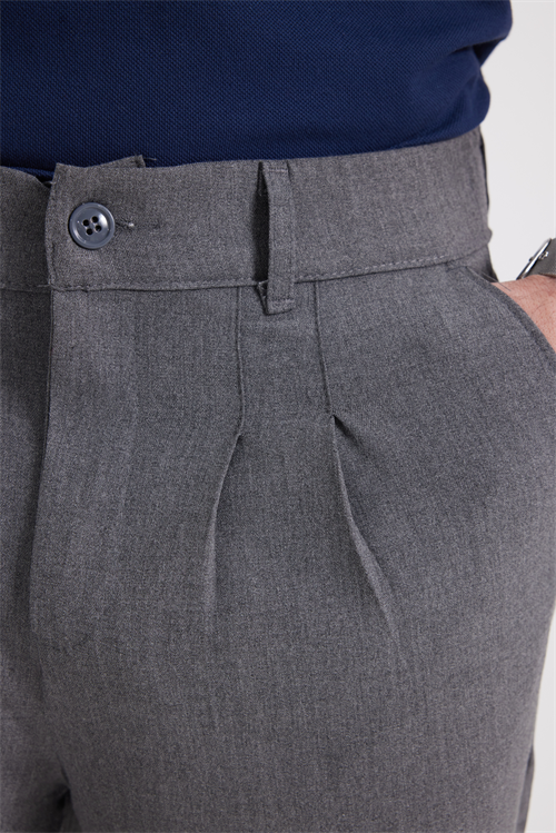 Erkek Regular Fit Klasik Kesim Normal Bel Geniş Paça Açık Gri Pantolon