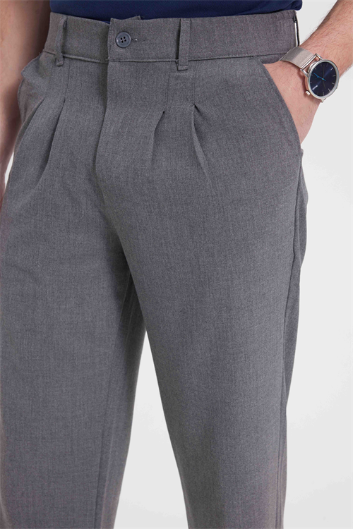 Erkek Regular Fit Klasik Kesim Normal Bel Geniş Paça Açık Gri Pantolon