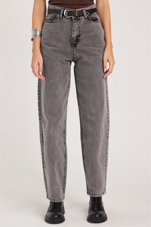 Kadın Regular Fit Klasik Kesim Baggy Pamuklu Geniş Paça Antrasit Jean Pantolon
