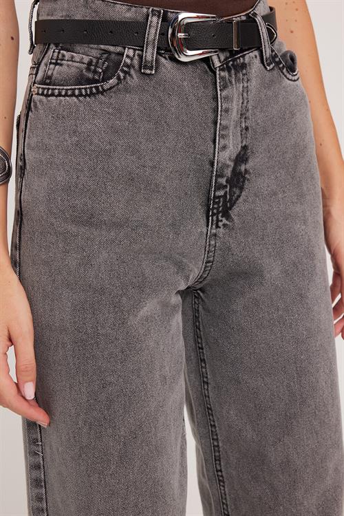 Kadın Regular Fit Klasik Kesim Baggy Pamuklu Geniş Paça Antrasit Jean Pantolon