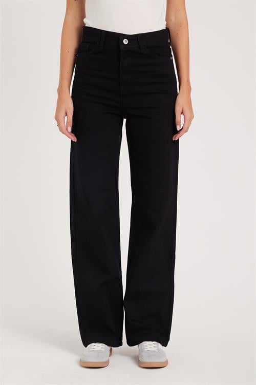 Kadın Regular Fit Klasik Kesim Pamuklu Bol Paça Siyah Jean Pantolon