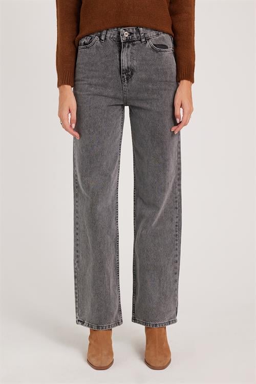 Kadın Regular Fit Klasik Kesim Pamuklu Bol Paça Antrasit Jean Pantolon