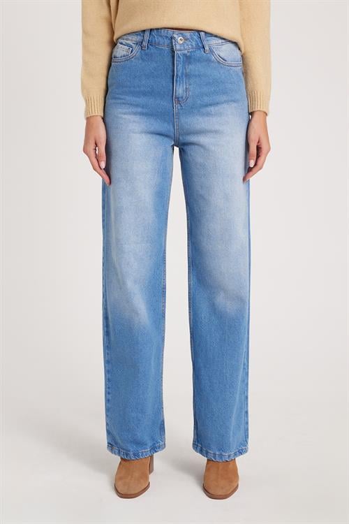 Kadın Regular Fit Klasik Kesim Pamuklu Bol Paça Mavi Jean Pantolon