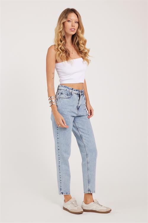 Kadın Slim Fit Dar Kesim Pamuklu Dar Paça Açık Mavi Jean Pantolon