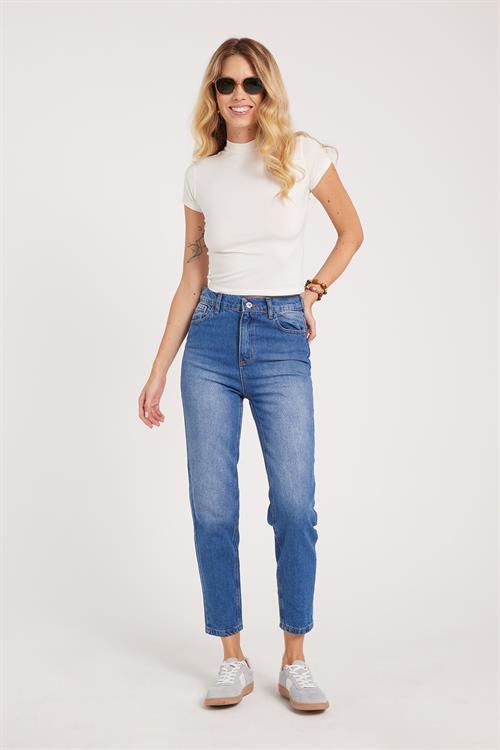 Kadın Slim Fit Dar Kesim Pamuklu Dar Paça Mavi Jean Pantolon
