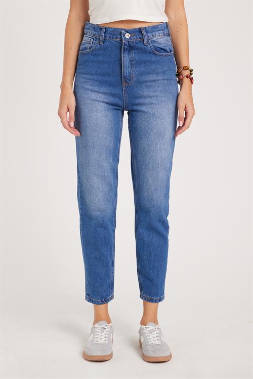 Kadın Slim Fit Dar Kesim Pamuklu Dar Paça Mavi Jean Pantolon