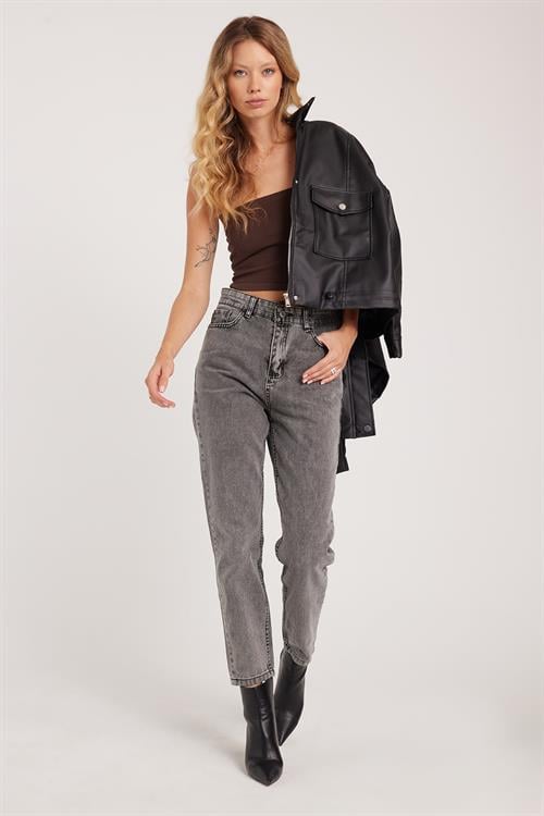 Kadın Slim Fit Dar Kesim Pamuklu Dar Paça Antrasit Jean Pantolon