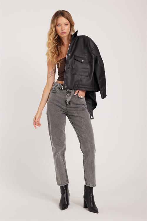 Kadın Slim Fit Dar Kesim Pamuklu Dar Paça Antrasit Jean Pantolon