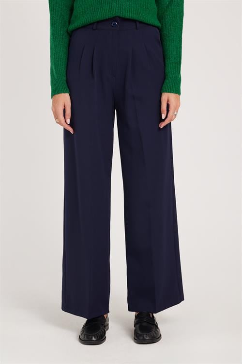 Kadın Regular Fit Klasik Kesim Yüksel Bel Geniş Paça Lacivert Pantolon
