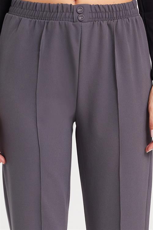 Kadın Relax Fit Rahat Kesim Yüksel Bel Düz Paça Beli Lastikli Antrasit Pantolon