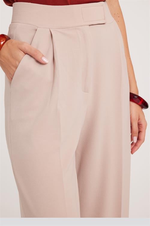 Kadın Regular Fit Klasik Kesim Cırt Kapamalı Geniş Paça Taş Pantolon