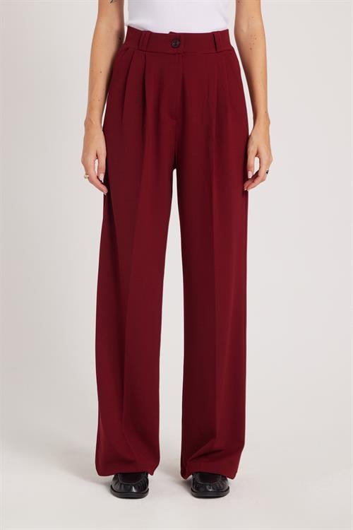 Kadın Regular Fit Klasik Kesim Yüksel Bel Geniş Paça Bordo Pantolon