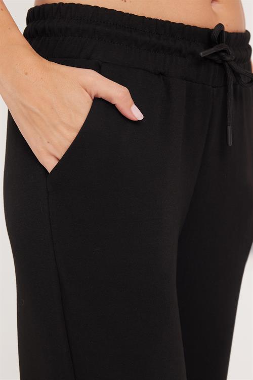 Kadın Relax Fit Rahat Kesim Modal Kumaş Beli Bağlamalı Lastikli Jogger Siyah Eşofman Altı