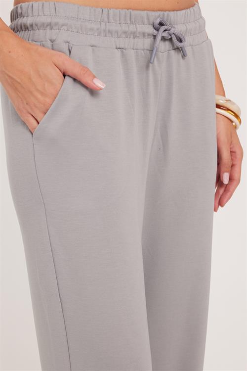 Kadın Relax Fit Rahat Kesim Modal Kumaş Beli Bağlamalı Lastikli Jogger Gri Eşofman Altı