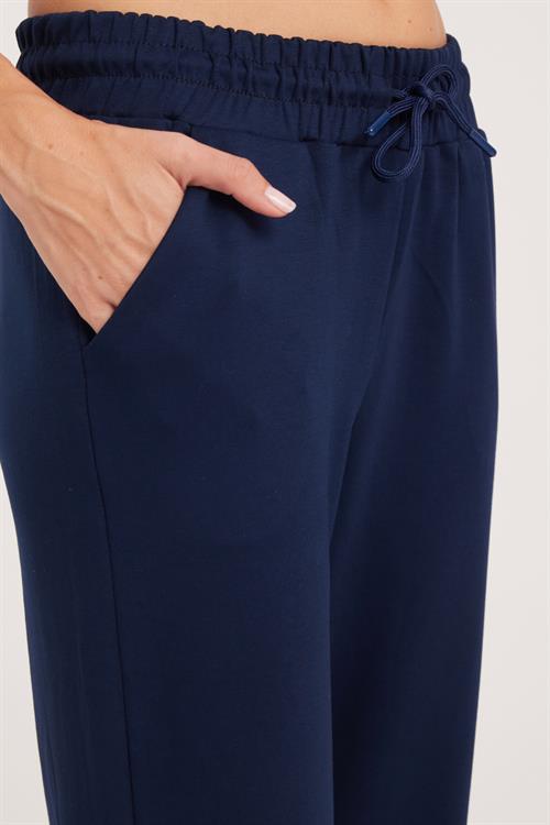 Kadın Relax Fit Rahat Kesim Modal Kumaş Beli Bağlamalı Lastikli Jogger Lacivert Eşofman Altı